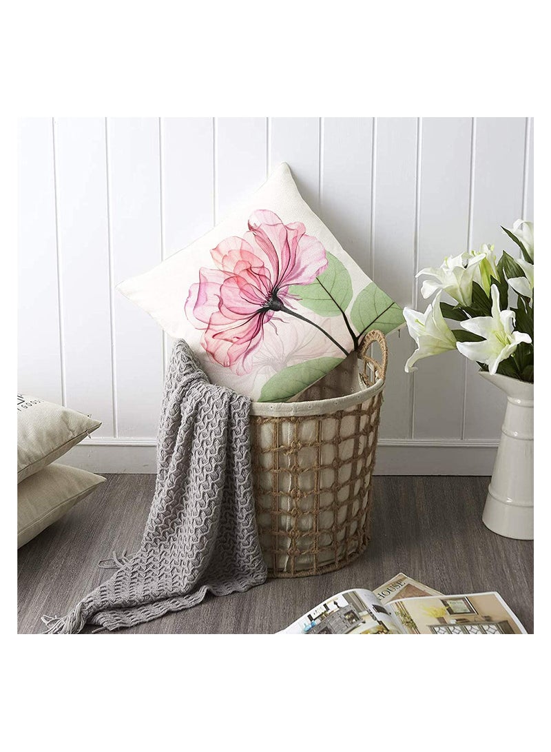 Decorative Floral Flower Pillow Covers 18 x18“ Linen Cushion Case for Living Room Couch Sofa Patio Outdoor Home Deco Ink Flower Linen Printed Pillowcase Home Sofa Bedside Office Pillowcase - Image 3